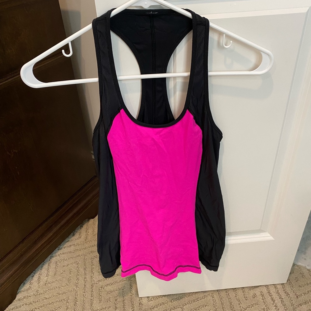 Lululemon neon pink and black mesh tank